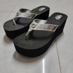 NEW GBG Black Eva Sole Wedge Thong Sandals